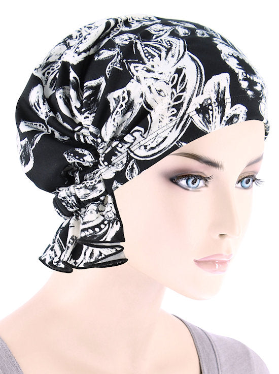 Abbey Cap Black and White Tropical Floral