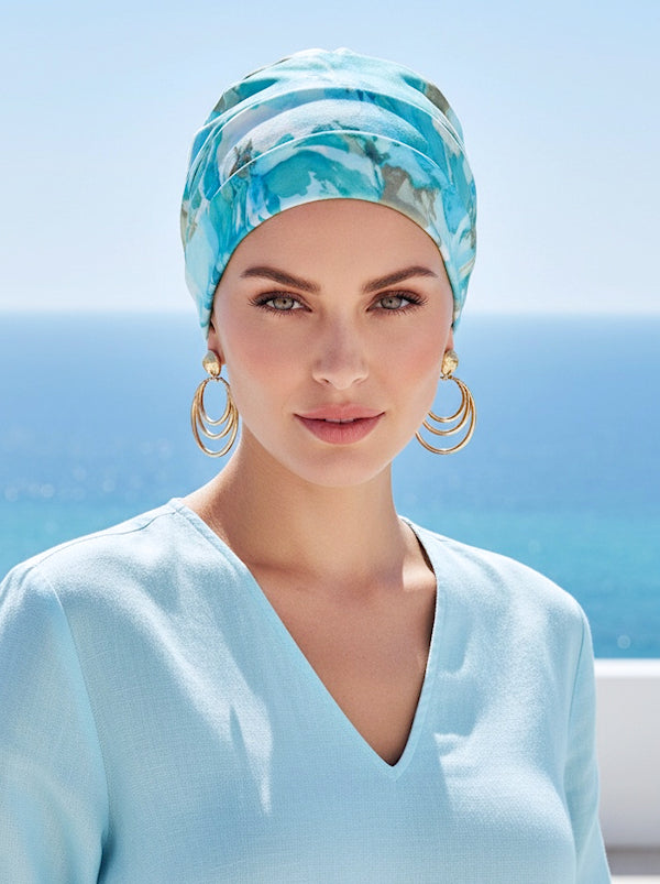 Cloche Cap Green Blue Water Floral