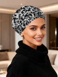 Cloche Cap Black Gray Leopard