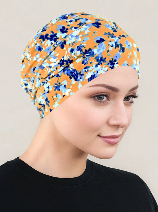 Cloche Cap Blue Amber Floral