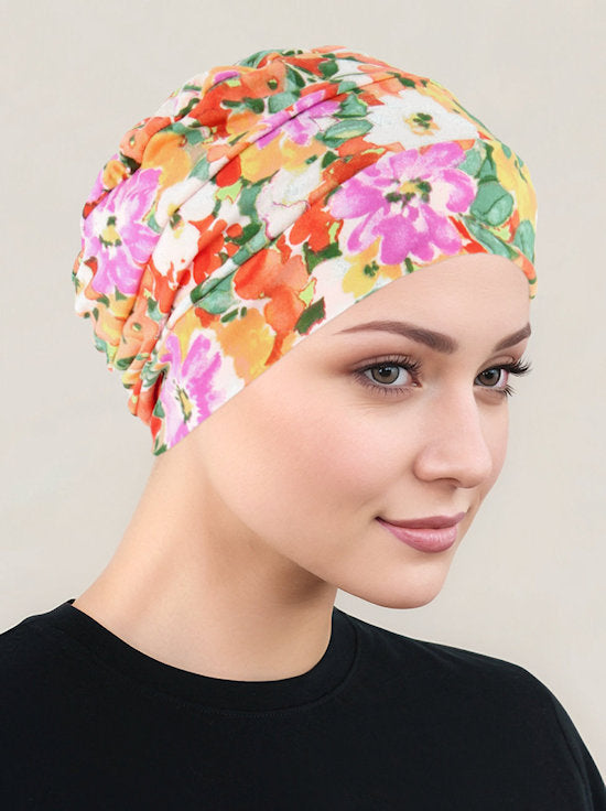 Cloche Cap Orange Sage Floral