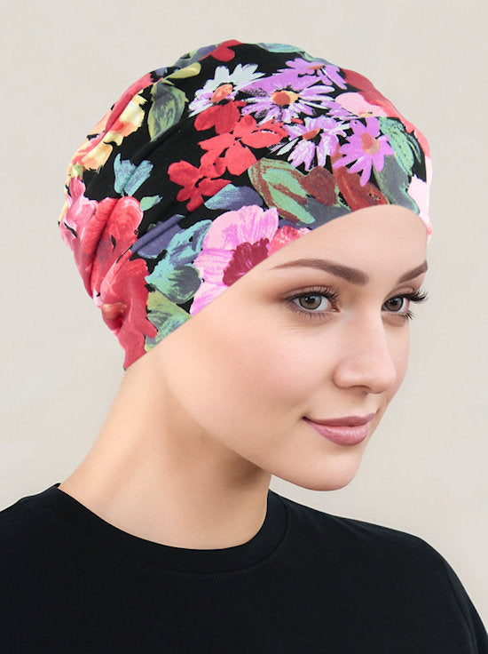 Cloche Cap Black Coral Floral
