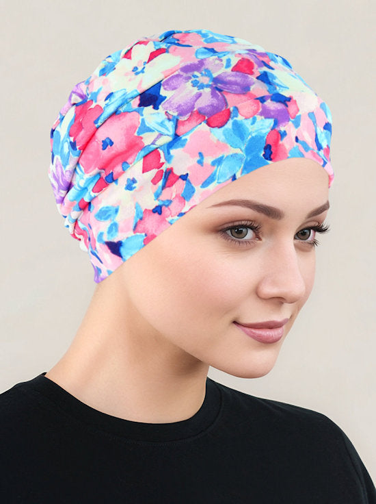 Cloche Cap Pink Blue Floral