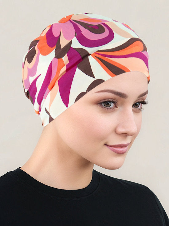 Cloche Cap Ivory Magenta Mod Floral