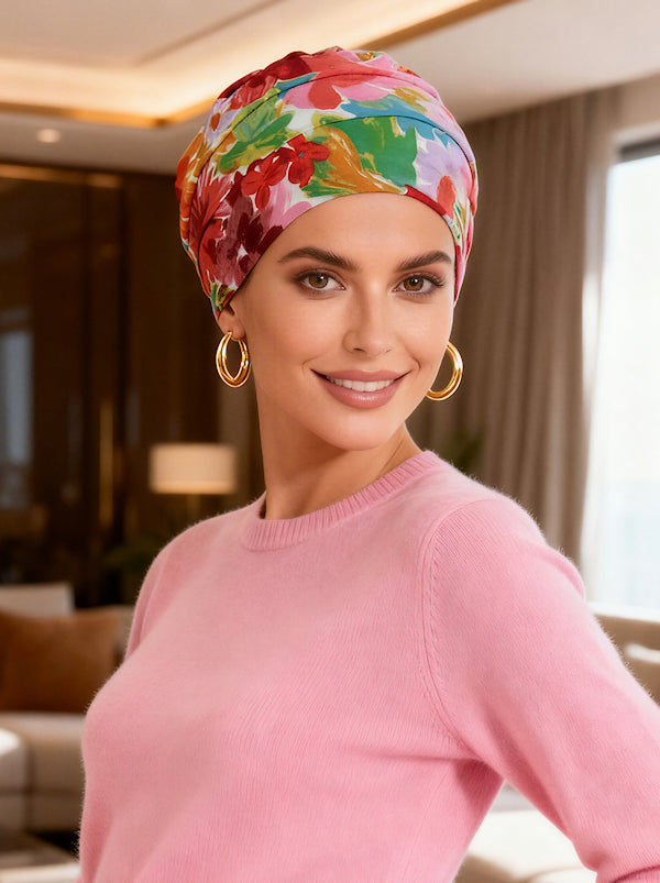 Cloche Cap Red Cream Floral