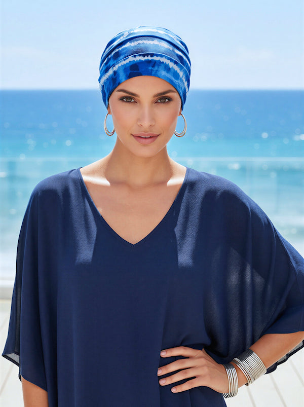 Cloche Cap Blue Tie Dye Stripe