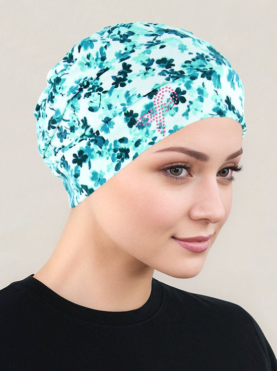 Cloche Cap Mint Green Floral Pink Ribbon