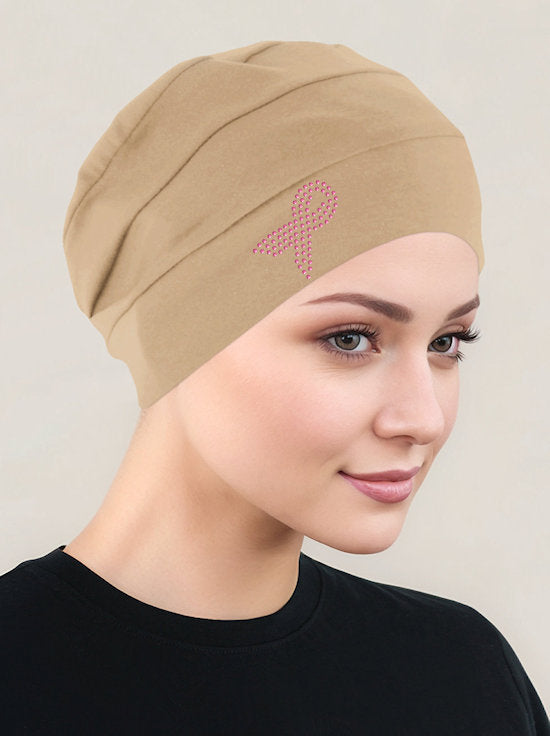 Cloche Cap Beige Pink Ribbon
