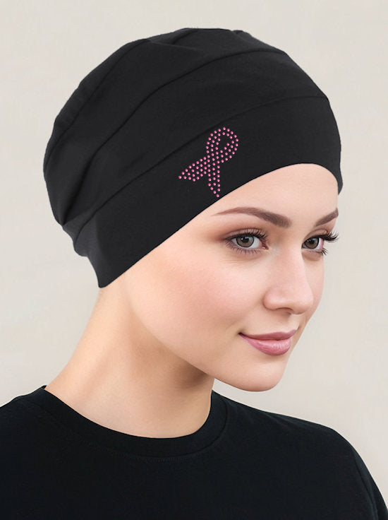 Cloche Cap Black Pink Ribbon