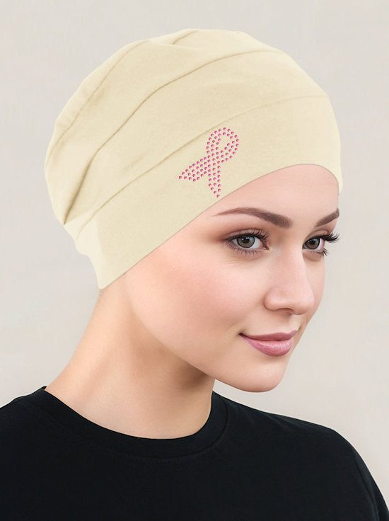 Cloche Cap Ivory Pink Ribbon