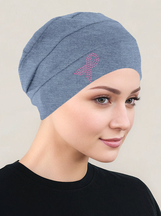 Cloche Cap Light Denim Pink Ribbon