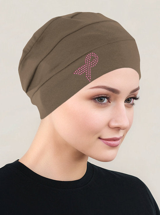 Cloche Cap Mocha Pink Ribbon