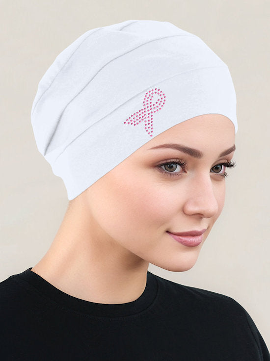 Cloche Cap White Pink Ribbon
