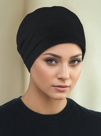 Satin Lined Cotton Sleep Cap Black