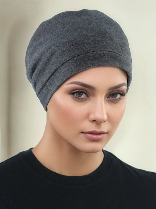 Satin Lined Cotton Sleep Cap Charcoal Gray