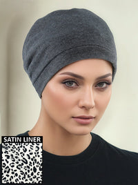 Satin Lined Cotton Sleep Cap Charcoal Gray