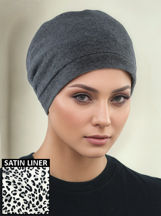 Satin Lined Cotton Sleep Cap Charcoal Gray