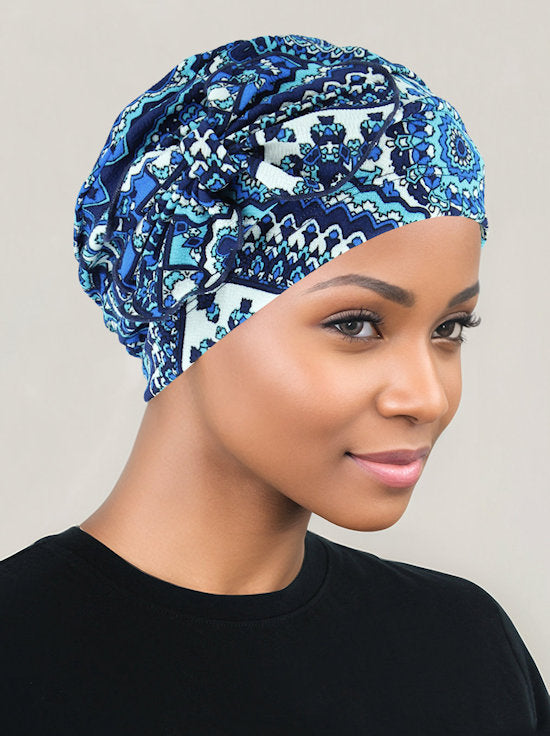 Pleated Bow Cap Bali Blue