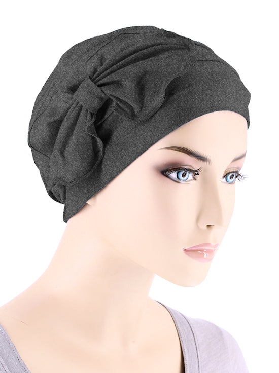 Bamboo Pleated Bow Cap Charcoal Gray