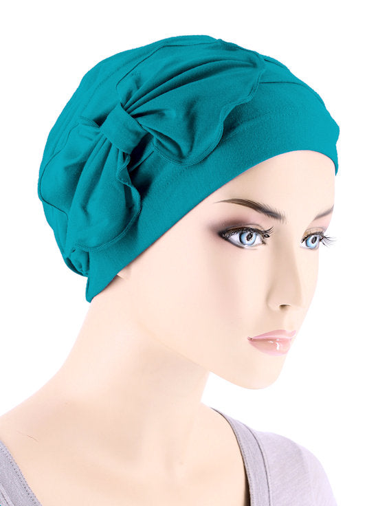 Bamboo Pleated Bow Cap Light Teal