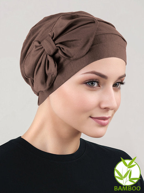 Bamboo Pleated Bow Cap Cedar Brown