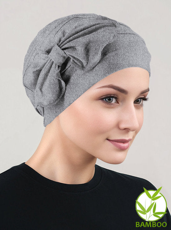 Bamboo Pleated Bow Cap Heather Gray