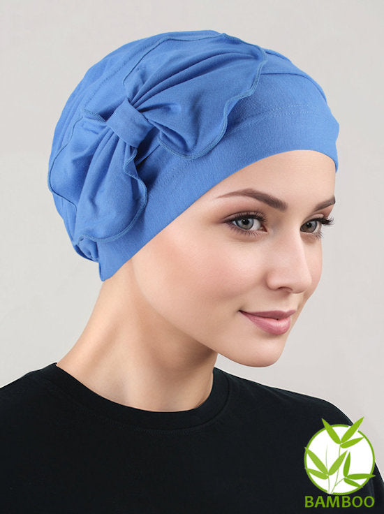 Bamboo Pleated Bow Cap Periwinkle Blue