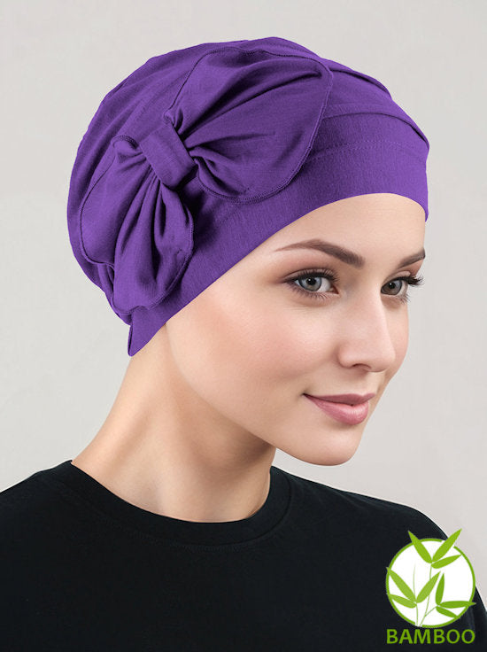 Bamboo Pleated Bow Cap Purple