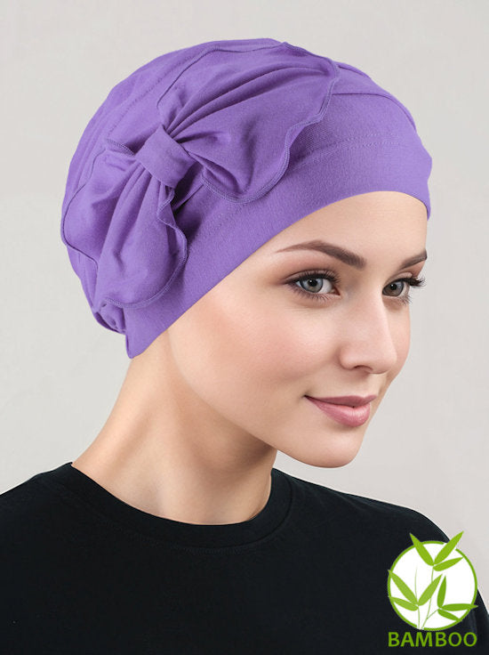 Bamboo Pleated Bow Cap Lilac