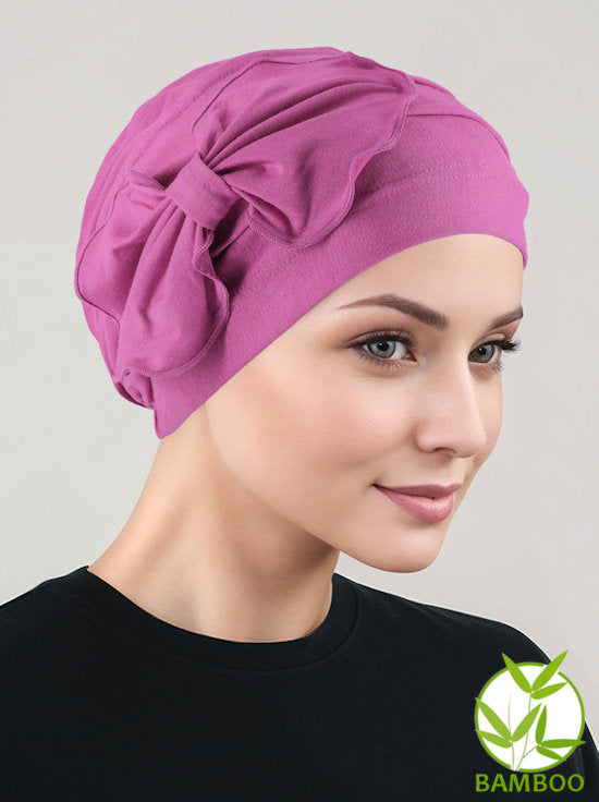 Bamboo Pleated Bow Cap Rose Pink