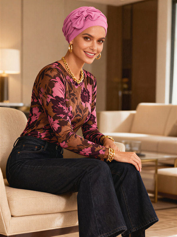 Bamboo Pleated Bow Cap Cashmere Pink