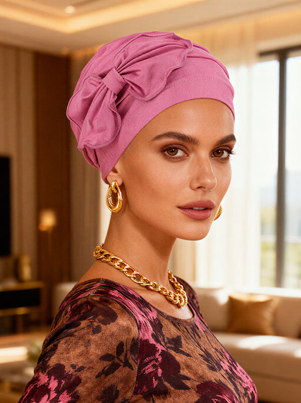 Bamboo Pleated Bow Cap Cashmere Pink