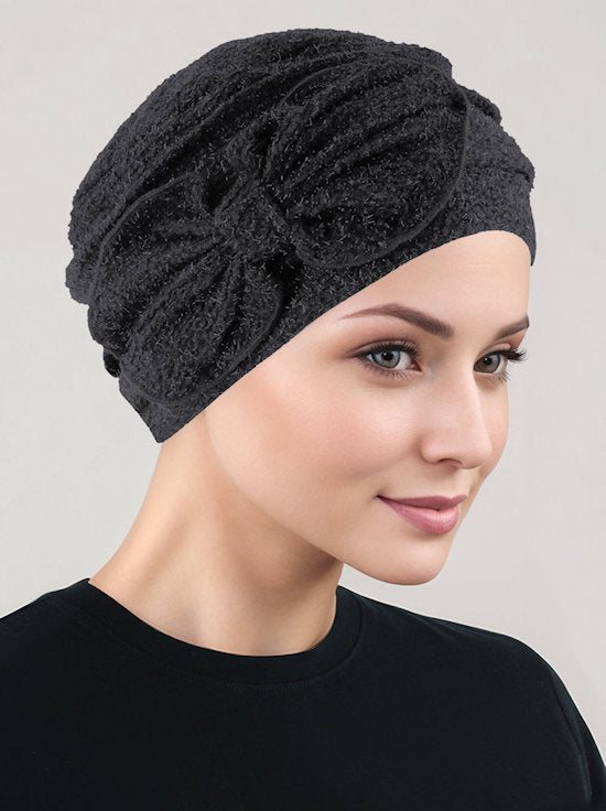 Pleated Bow Cap Black Diamond