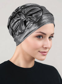 Pleated Bow Cap Black Shimmer