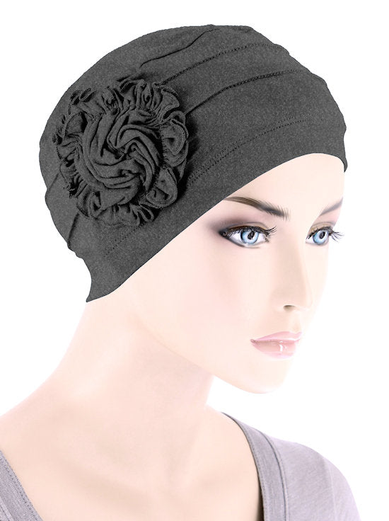 Bamboo Pleated Sunflower Cap Charcoal Gray