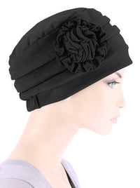 Pleated Winter Hat Fleece Lined Black