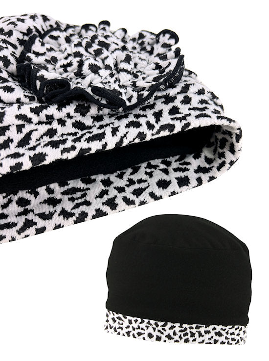 Pleated Winter Hat Fleece Lined Black Animal