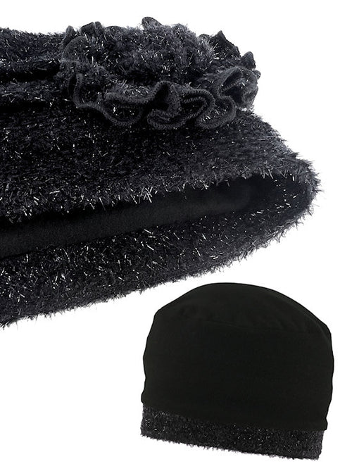 Pleated Winter Hat Fleece Lined Black Diamond