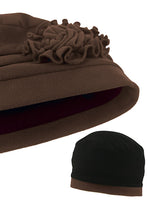 Pleated Winter Hat Fleece Lined Brown