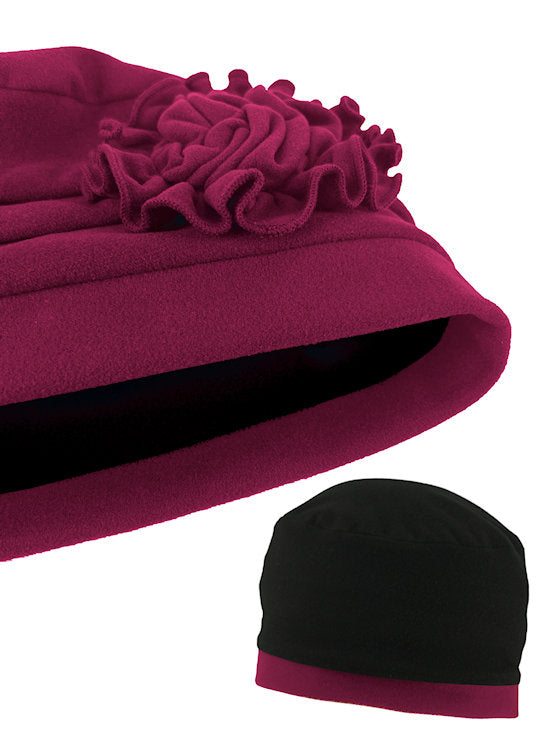 Pleated Winter Hat Fleece Lined Burgundy