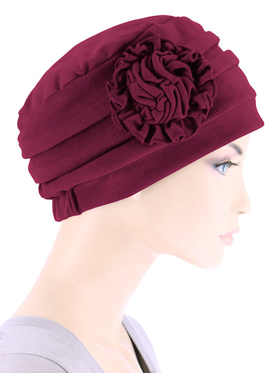 Pleated Winter Hat Fleece Lined Burgundy