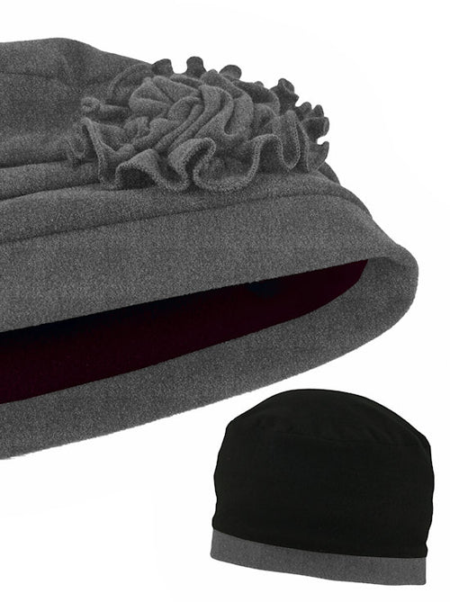 Pleated Winter Hat Fleece Lined Gray