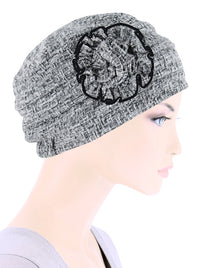 Pleated Winter Hat Fleece Lined Gray Tweed