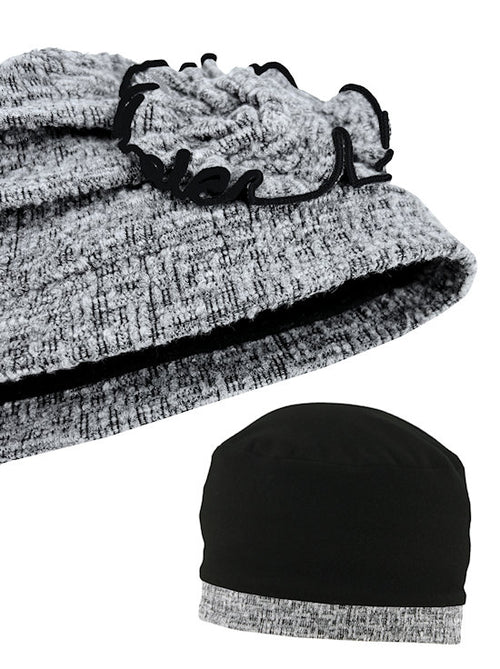 Pleated Winter Hat Fleece Lined Gray Tweed