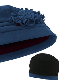 Pleated Winter Hat Fleece Lined Navy Blue