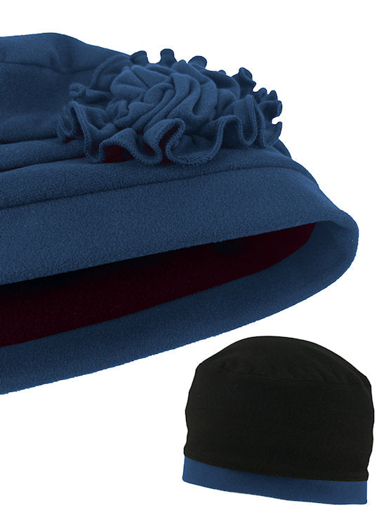 Pleated Winter Hat Fleece Lined Navy Blue