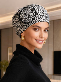 Pleated Winter Hat Fleece Lined Black Animal