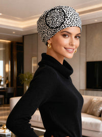 Pleated Winter Hat Fleece Lined Black Animal