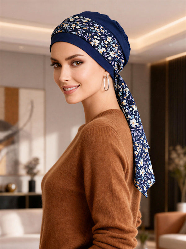 Headband Sash Navy Ditsy Floral