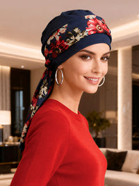 Headband Sash Navy Red Floral